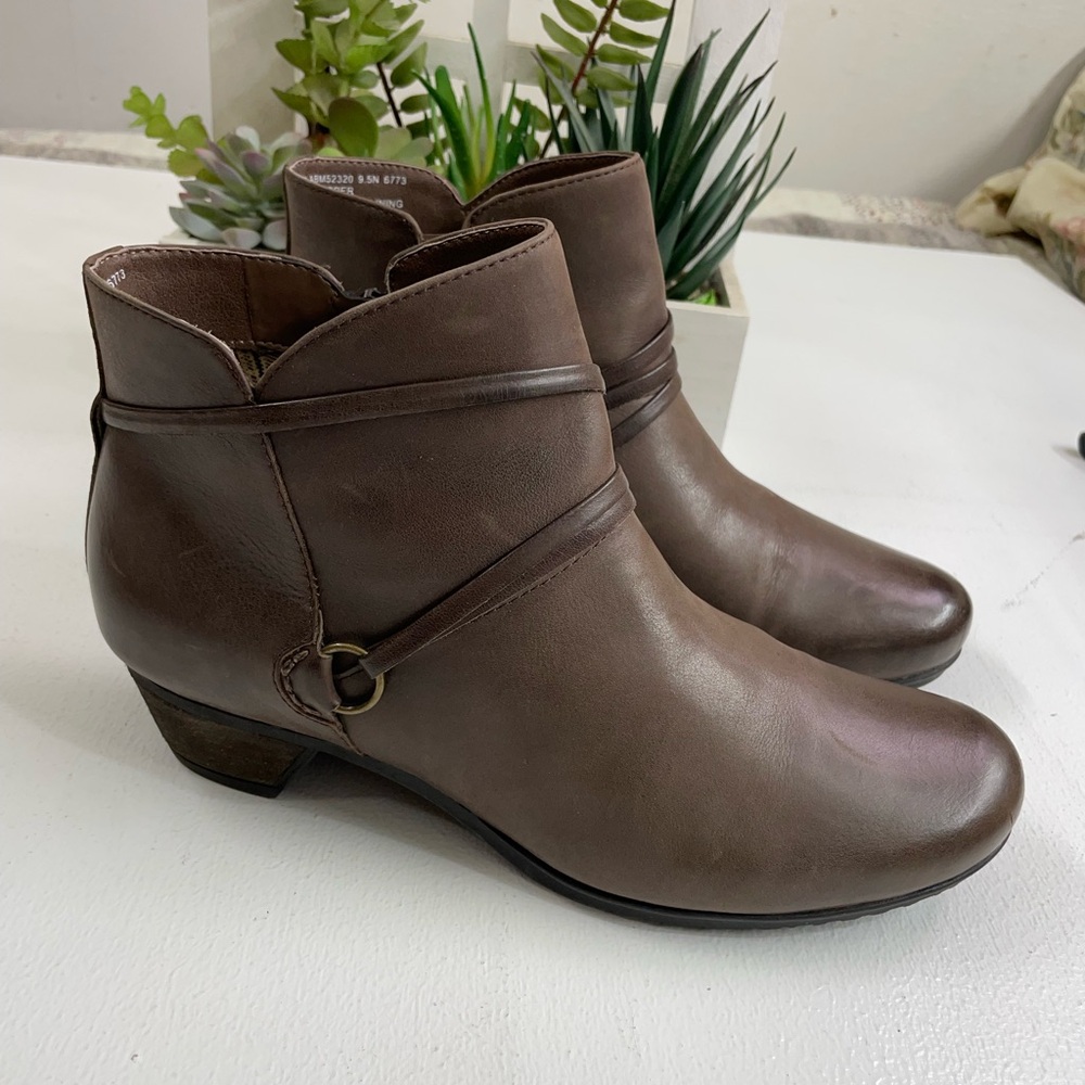 Abeo Brown Ankle Booties with Wraparound Strap